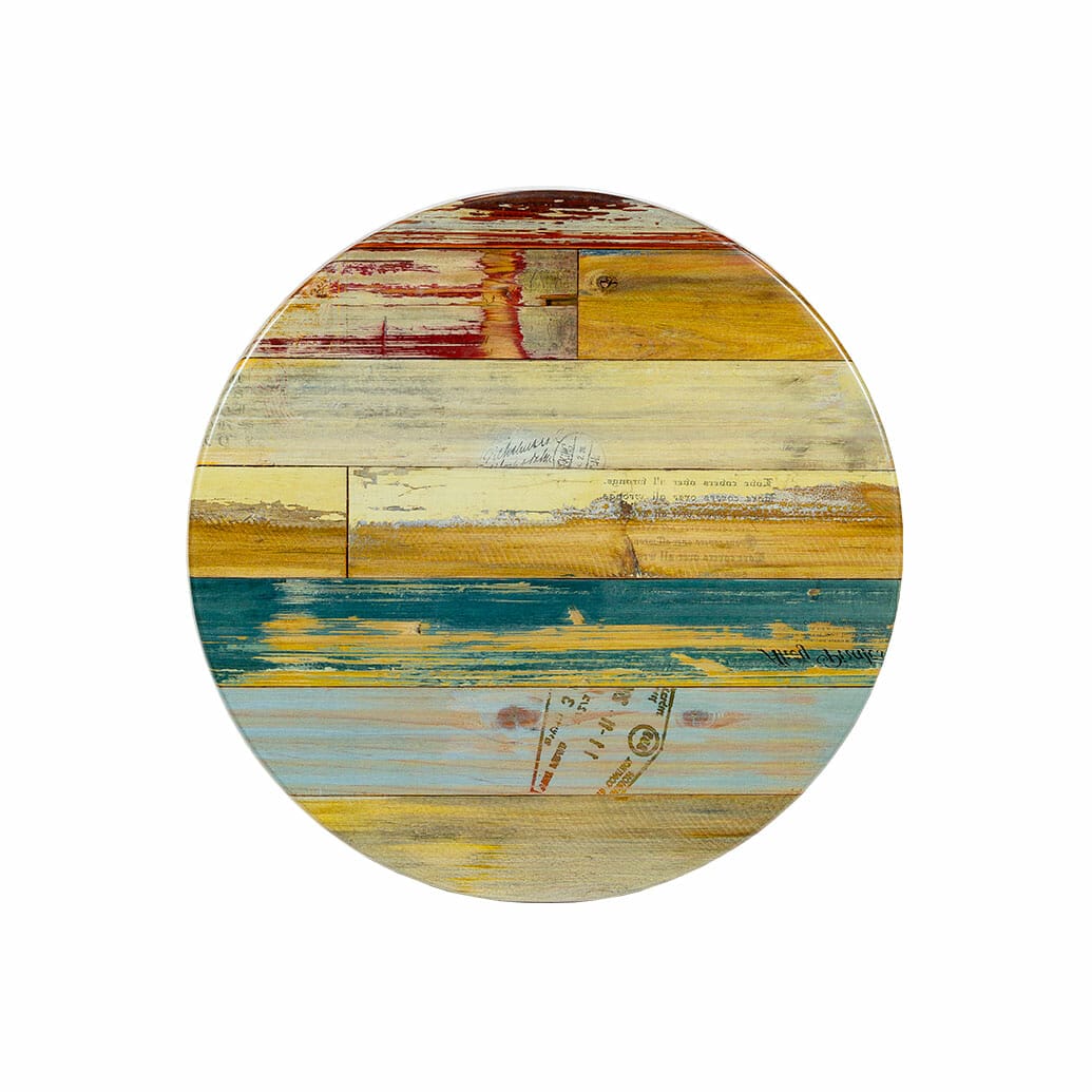 Round Ricardo High Pressed Resin Table Tops Reclaimed Wood Finish